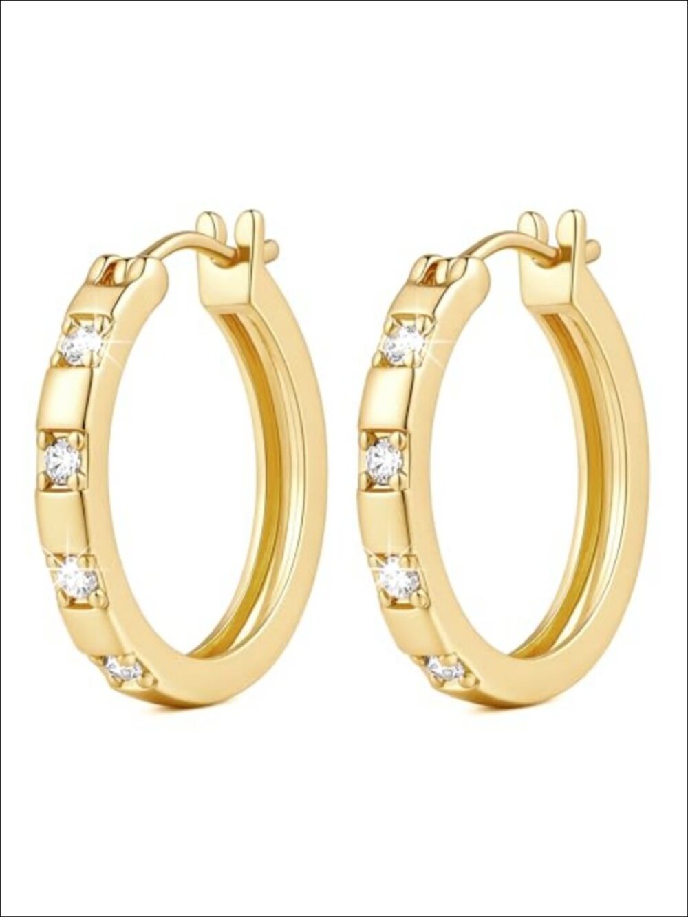14K Gold Plated CZ Hoop Earrings Latch Back Women's Jewelry